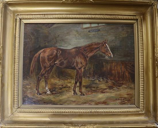 W. Wasdell Trickett, oil on canvas, portrait of the steeplechase winner Charlie May, signed and dated 1913, 25 x 33cm, with a